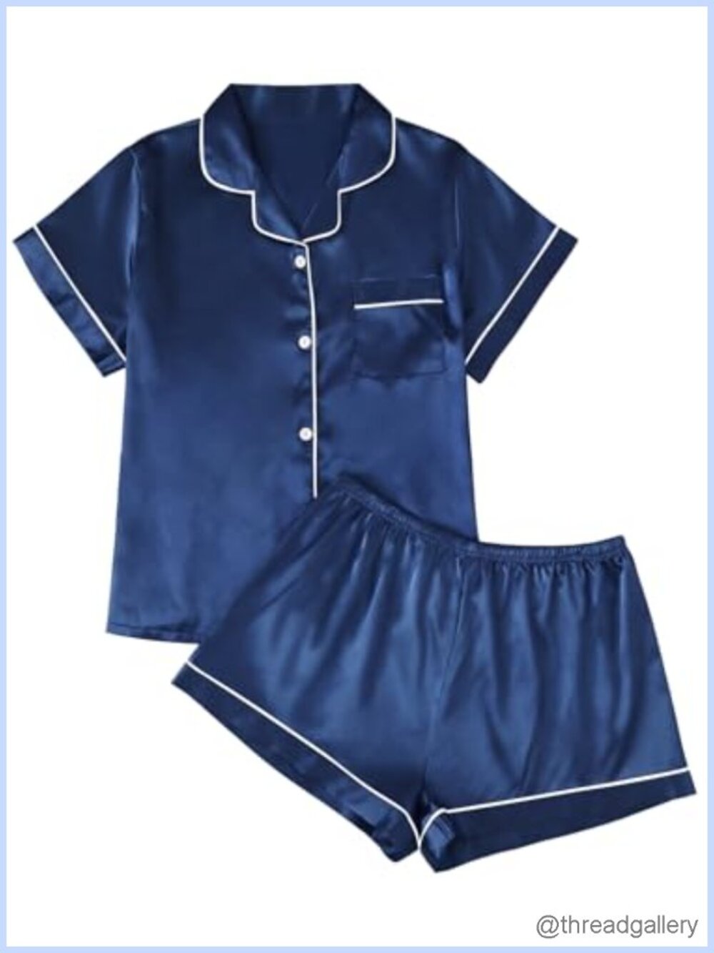 Silk Satin Pajama Set Women 2 Piece Short Sleeve Button Front Sleepwear Lounge